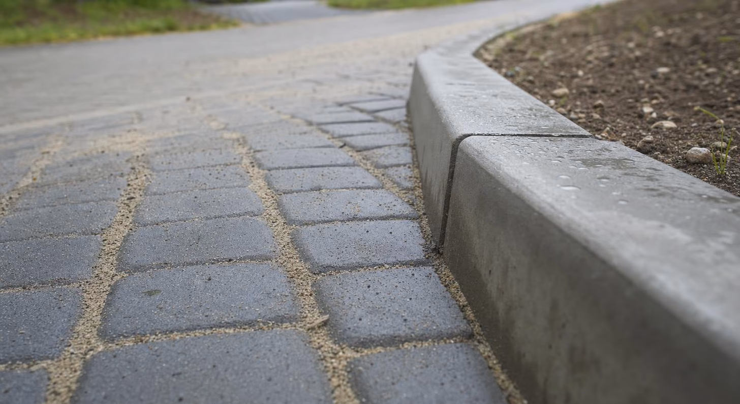 Detail: Pflasterfuge und Randstein